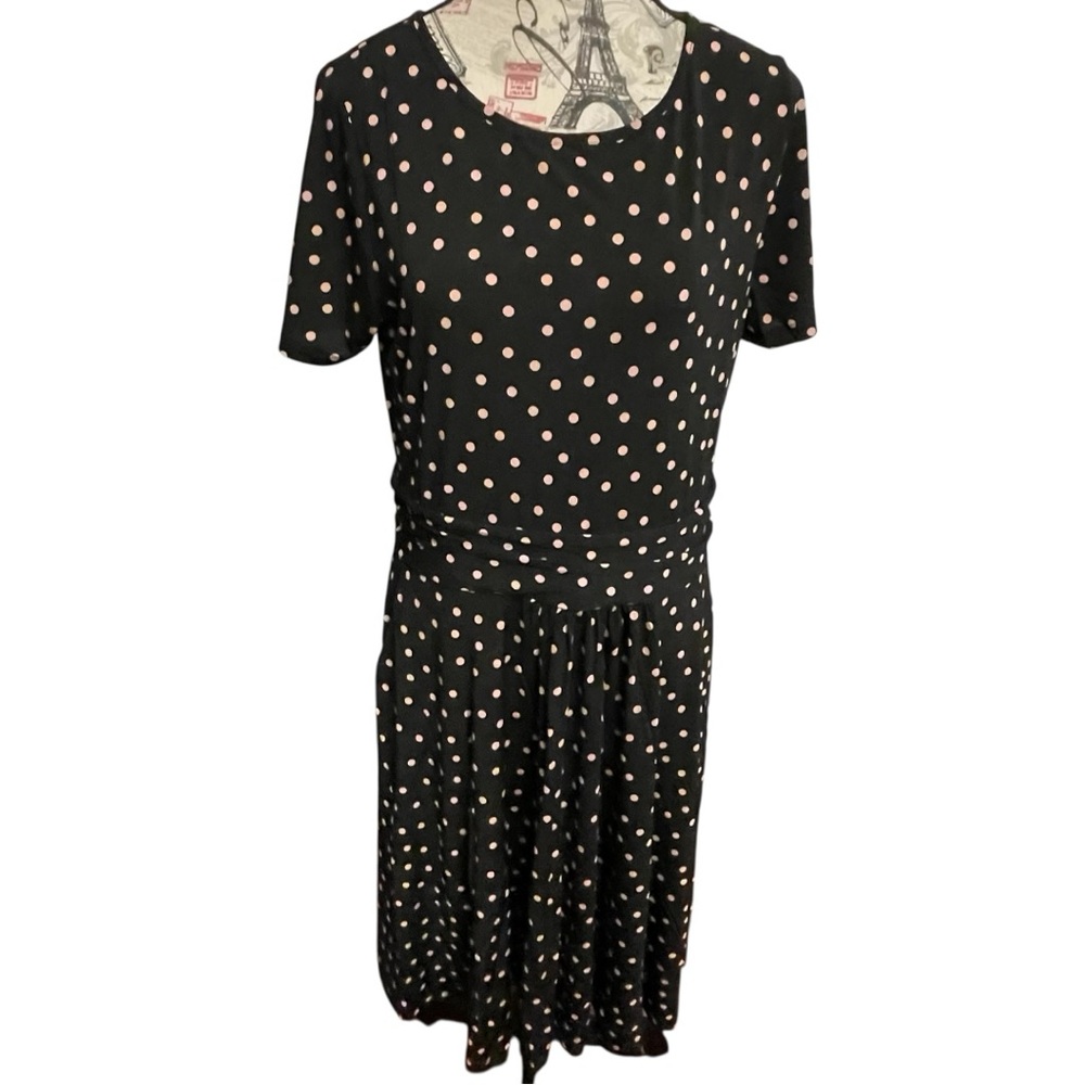 By Design Elegant Black and Pink Polka Dot Midi Dress - Picture 1 of 4